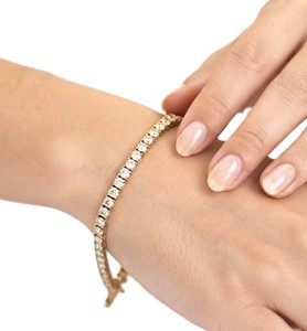 Bracelet de mariée tennis en or massif 10K 14K 18K avec diamants de laboratoire taille ronde, couleur DEF, clarté VS VVS, certifié IGI, serti à griffes - Product Image 6
