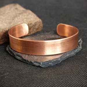 Smooth Solid <b>Copper</b> Cuff Bracelet for Men and Women – Plain Brushed Finish Open <b>Bangle</b>, Handmade Minimalist Metal Stacking Wrist - Product Image 4