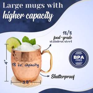 Ensemble de 24 tasses Moscow Mule en acier inoxydable de haute qualité avec placage en cuivre pur, grande taille 19 OZ - Product Image 4