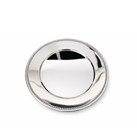 Platos de lujo plateados para bodas, decorativos, de metal con borde dorado y cuentas, para mesa, venta al por mayor, vajilla para eventos, bandeja de servicio