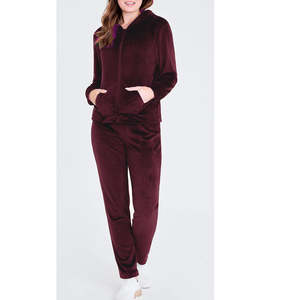 Conjunto de chándal de terciopelo suave para mujer con cremallera, sudadera con capucha y pantalón a juego, talla estándar, chándales con capucha económicos - Product Image 3