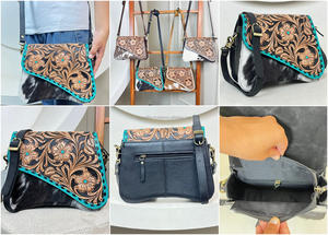 Marque de luxe 2025 femmes outillé à la main Floral outillage de haute qualité en cuir de vachette véritable marque unique épaule bandoulière sac à main - Product Image 3