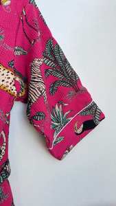 Bata de Baño Unisex de Algodón con Tejido Waffle, Estilo Kimono, con Estampado Floral - Product Image 4