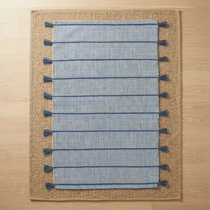 Alfombra Moderna Hecha a Mano para Exteriores, con Rayas, de Poliéster, Tejido Plano, Rectangular, Reversible, Lavable, Apta para Mascotas, de Pelo Corto y Antideslizante - Product Image 1