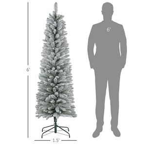 Albero di Natale Artificiale a Forma di Matita 6 Piedi con Rami Innevati e Base in Metallo per Decorazioni Natalizie - Product Image 3