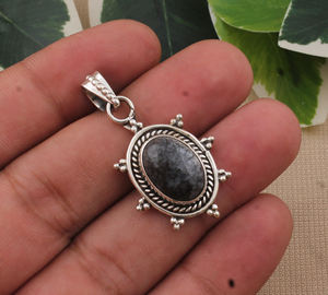 Colgante de Jaspe Oceánico Natural, Plata de Ley 925, Chapado en Platino, Collar de Piedra, Patrón Único Vintage, Joyería Artesanal Unisex - Product Image 2