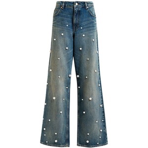 Jeans droits taille haute pour femme, en denim délavé respirant, de bonne qualité et confortables. - Product Image 5