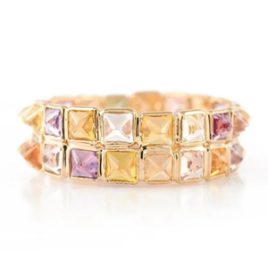 Bague statement NOVA pour femme en or massif 18 carats avec saphirs multiples sertis en canal et double alliance éternité - Product Image 2