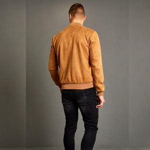 Men’s Tan Suede Bomber Jacket Classic Full-<b>Zip</b> Fashion Jacket with Ribbed Trim & Side Pockets Casual Streetwear Men's Jacket - Product Image 3