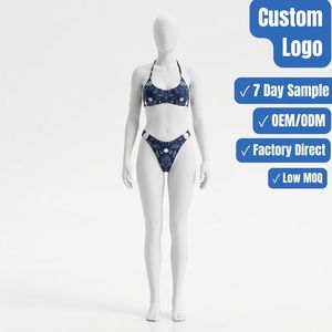 Conjunto de Bikini de 2 Piezas Personalizado, Hecho a Mano, Sexy, para Mujer, de Poliéster Sólido con Estampado, Logotipo Frontal Recortado, Secado Rápido, Reversible, MOQ Bajo - Product Image 1