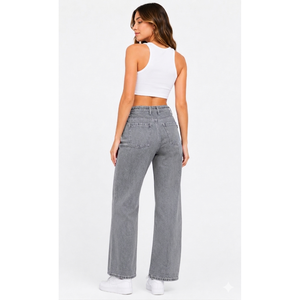 Pantalones Vaqueros Holgados para Mujer, Cintura Completa con Cinturón, Corte Relajado con Diseño de Bolsillos Inspirado en los Utilitarios, Estilo Boyfriend, Tallas XS y XXS Disponibles - Product Image 3