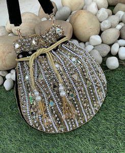 Maroon Golden Embroidery Potli <b>Bag</b> for Women Gota Patti Work Potli <b>Bag</b> - Product Image 3