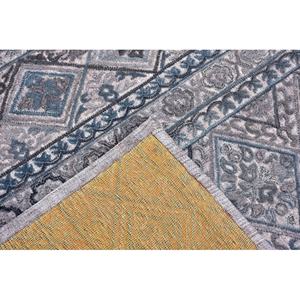 Tapis géométrique gris-bleu vintage – Motif tribal d'inspiration persane vieilli avec motifs diamant et médaillon - Product Image 6