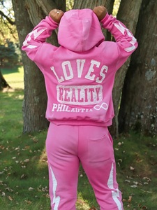 Conjunto Deportivo Rojo con Capucha para Mujer, Cierre Completo, Talla Grande, Pantalones Deportivos Casuales de Algodón con Estampado de Letras y Bolsillos Delanteros, Ropa de Otoño 2026 - Product Image 4