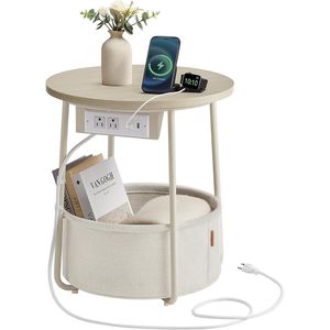 Tavolino da Salotto con Stazione di Ricarica, Tavolino Rotondo con Cesto in Tessuto e Porte USB - Product Image 1