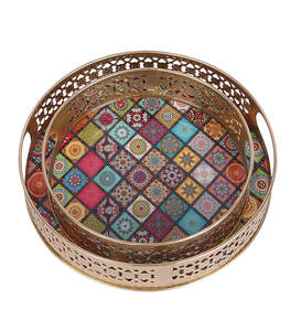 Ensemble de plateaux pichwai dorés pour offrir en cadeau, plateaux décoratifs pour les festivals, ensemble de plateaux pooja - Product Image 2