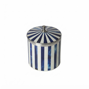 Seau à glace classique en nacre et métal, refroidisseur à vin à double paroi en acier inoxydable avec couvercle, rayé bleu et blanc, pour bar - Product Image 1