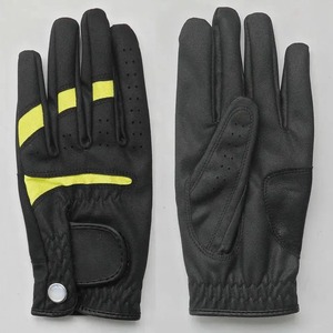 Premium Genuine Leather Golf Gloves Black <b>Full</b> Finger Non <b>Slip</b> Breathable Buckle Closure Yellow Stripe Unisex Sports Wear - Product Image 1