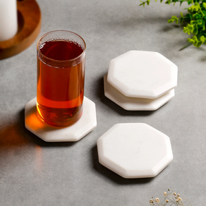 Mármol Blanco Clásico Duradero de la Era de la Piedra, Octagonal, 4 Pulgadas Juego de 4 Posavasos de Piedra Natural Ecológicos para Cocina y Oficina - Product Image 1