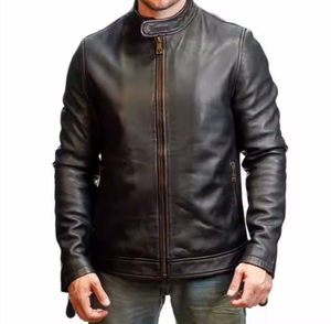 แจ็คเก็ตหนังผู้ชายทรงสลิมฟิตขายส่ง สไตล์คลาสสิคแบบคอลลาจ แจ็คเก็ตหนังทรงทรัคเกอร์ - Product Image 6