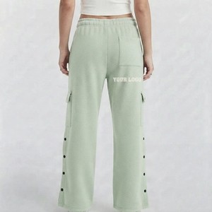 Women's Light Green <b>Cargo</b> Sweatpants Mid Waist Elastic Loose Fit Full Length Polyester/Cotton Fleece Casual Autumn Wear <b>Wide</b> <b>Leg</b> - Product Image 5
