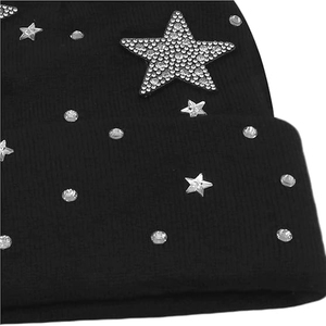 OEM Black Rhinestone Beanie Hat Rib Knit Winter Warm <b>Cap</b> Women <b>Men</b> Soft Stretch Custom Logo Streetwear Hat - Product Image 4