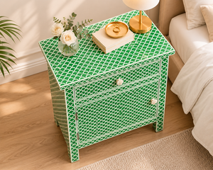 Green Pattern Nightstand <b>Side</b> <b>Table</b> Bedside Cabinet Drawer <b>Storage</b> for Bedroom Living Room - Product Image 3
