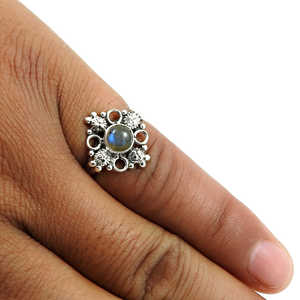 Anillo de Plata de Ley 925 Estilo Vintage para Mujer con Labradorita Natural de Corte Redondo, Joyería Boho para Bodas y Fiestas - Product Image 2