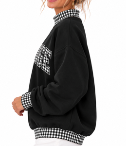 Sudadera Oversize Personalizada para Mujer al por Mayor con Cuello Mock, Diseño a Cuadros, Aplicación de Letras y Bloques de Color - Product Image 6
