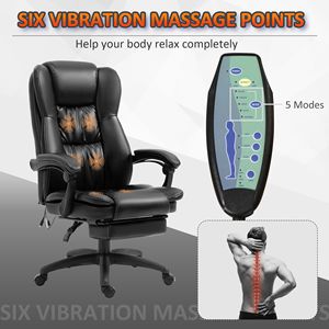 <b>Black</b> Leather High Back Executive <b>Office</b> <b>Chair</b> with 6-Point Vibration Massage & Footrest - Product Image 4