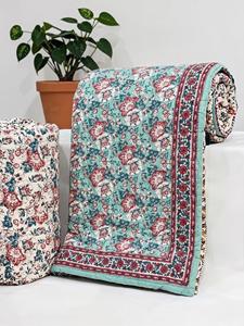 Printed Jaipuri Block Double Bed Hand <b>Quilt</b> Razai 90x108 Cotton <b>Bedding</b> Traditional Indian Home Decor Soft Luxury <b>for</b> Daily Uses - Product Image 2