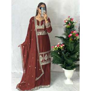 Ensemble haut et plazzo de créateur pour femme avec Dupatta fantaisie - Product Image 2