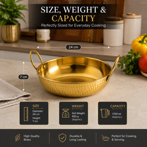Hammered Brass Fry <b>Pan</b> with Handle | Premium Brass <b>Skillet</b> for Cooking | Traditional Indian Frying <b>Pan</b> | Heavy Duty Kitchen Cook - Product Image 4