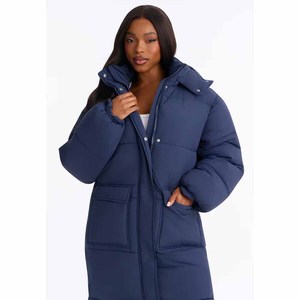 Women's Long Quilted Jacket Hooded Full Sleeve <b>Winter</b> <b>Coat</b> Solid Color Polyester <b>Thick</b> Zipper Closure - Product Image 2