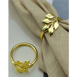 Anneau de serviette en métal doré en forme de branche d'olivier, design feuille, support décoratif pour serviettes, vente en gros pour mariages et hôtels. - Product Image 4