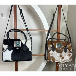 Luxurious Hair On Cowhide Genuine Leather Turquoise Concho Designer <b>Tote</b> <b>bag</b> Women Shoulder & Crossbody Handbag For Daily Use - Product Image 1