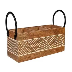 Polished Wooden Silverware <b>Caddy</b> for <b>Kitchen</b> Picnic & Outdoor BBQ Utensil Holder & Tool Storage for Housewarming Gift <b>caddy</b> - Product Image 5