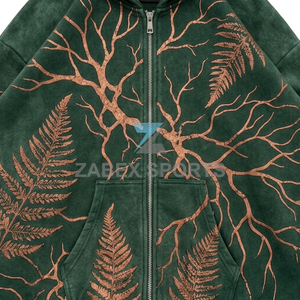 Sudadera con capucha de algodón prémium OEM ODM con cremallera frontal y pedrería, estilo casual urbano, ropa de invierno para hombre, venta al por mayor - Product Image 4