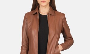 Women Leather <b>Jacket</b> <b>Short</b> Length Fashion Coat Smooth Finish Full Sleeve Casual Daily Wear Custom OEM ODM Wholesale Factory - Product Image 5