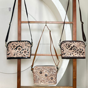 2026 Western Style Hand Tooled Leather Handbag Floral Design With Turquoise Accent Crossbody Bags for Women <b>Shoulder</b> Purse Bags - Product Image 5