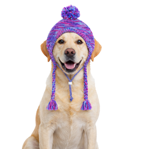 Gorro de Punto para Perro con Pompones, Multicolor Caleidoscopio, Gorro de Invierno con Lazos Trenzados, Ajuste Suave y Elástico para Perros en Clima Frío - Product Image 5
