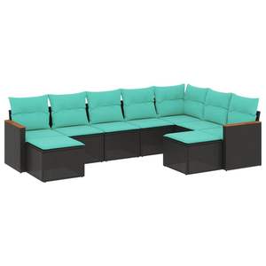 Juego de sofás de patio de ratán sintético negro de 9 piezas con cojines, muebles elegantes para exteriores - Product Image 2