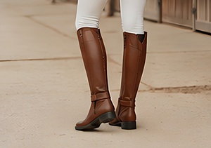 Bottes d'équitation hautes en cuir véritable pour femmes, fermeture à boucle, couleur unie, style équestre, bottes professionnelles pour le saut d'obstacles en plein air - Product Image 4