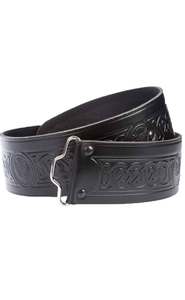 Ceinture écossaise en cuir de vachette brodée style tartan avec boucle ardillon en acier, décontractée et durable, noire - Product Image 2