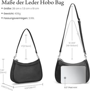 Bolso Hobo Clásico de Cuero Genuino de Alta Demanda para Mujer, Bolso de Hombro de 28x7.5x19 cm, Ligero, con Cierre de Cremallera, para Uso Diario, Color Negro, en Venta - Product Image 1