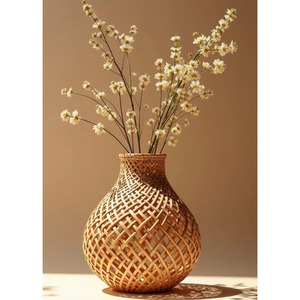 Jarrón Redondo de Mimbre Rústico, Ecológico y Duradero, con Lazo, Diseño Moderno, Hecho a Mano, para Decoración Navideña de Mesa, Precio al por Mayor - Product Image 1
