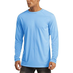 Chemises de bain pour hommes UPF 50+ Rash Guard bleu clair à manches longues, protection solaire UV, chemises de plage à séchage rapide, t-shirt de pêche - Product Image 1
