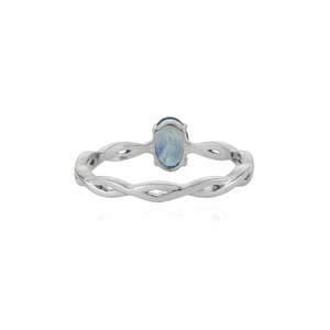Anillo de Oro Blanco Real de 14K con Zafiro Azul Natural, Diseño Delicado y Elegante, Banda Trenzada con una Sola Piedra, para Uso Diario, Joyería para Chicas - Product Image 6