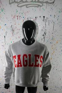 Sudadera EAGLES con cuello simulado, 450 GSM, nombre personalizado, bordado en aplique, corte holgado, 100% algodón, felpa francesa. - Product Image 3