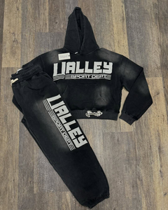 ชุดวอร์มพิมพ์ลายระบายอากาศได้ดี แบรนด์ Valley Sport Dept สีดำ เสื้อฮู้ดและกางเกงขายาวผ้าฝ้าย สไตล์สตรีทแวร์ลำลองสำหรับฤดูใบไม้ร่วง - Product Image 1